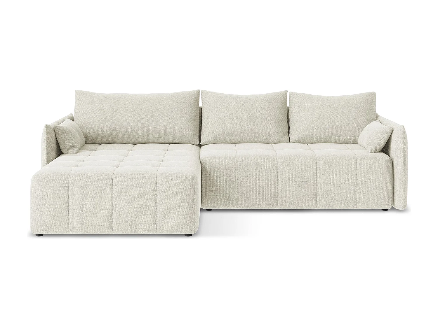 Canapé d’angle 3 places gauche convertible en tissu bouclette - sable - MOKU