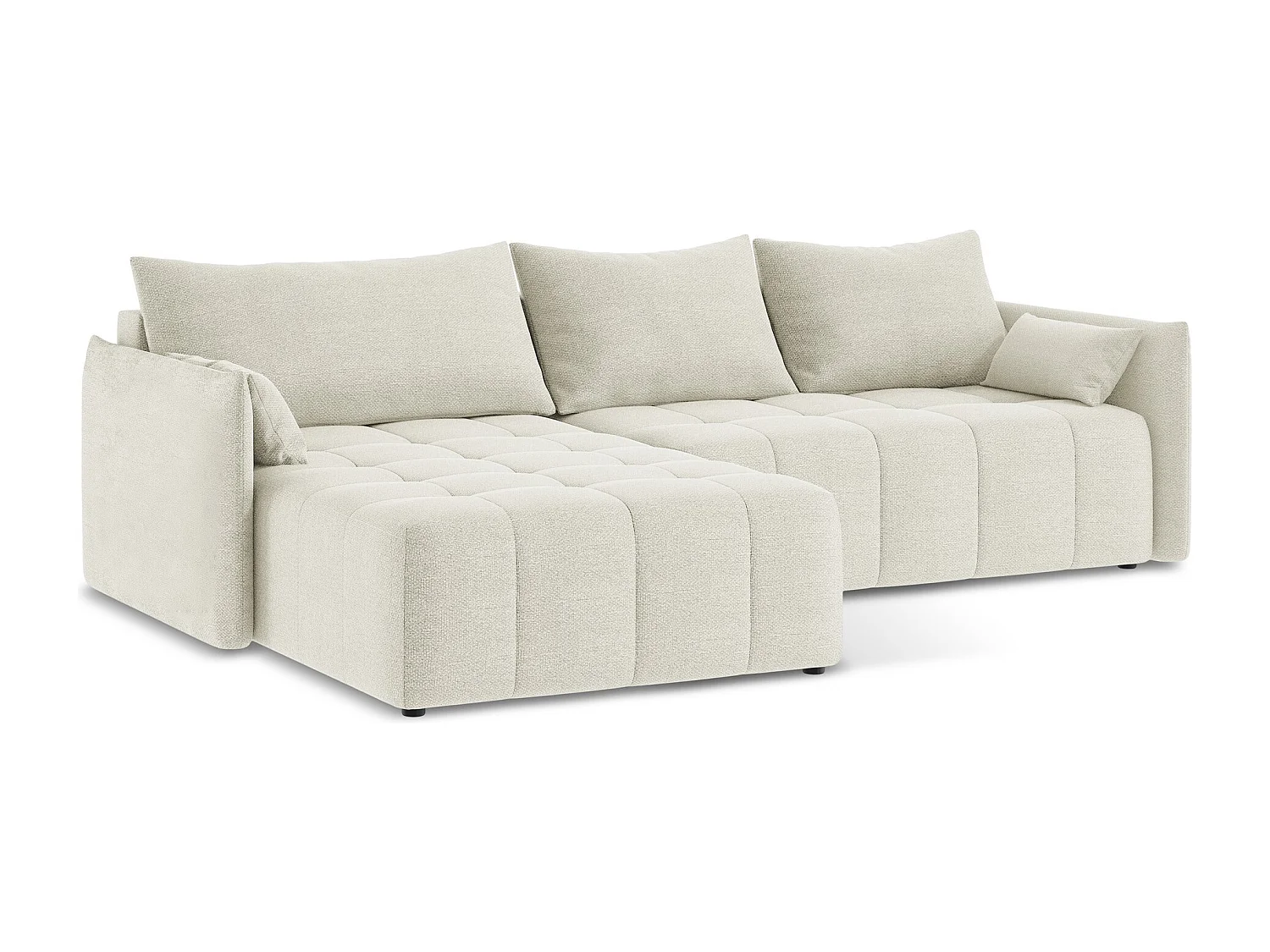 Canapé d’angle 3 places gauche convertible en tissu bouclette - sable - MOKU