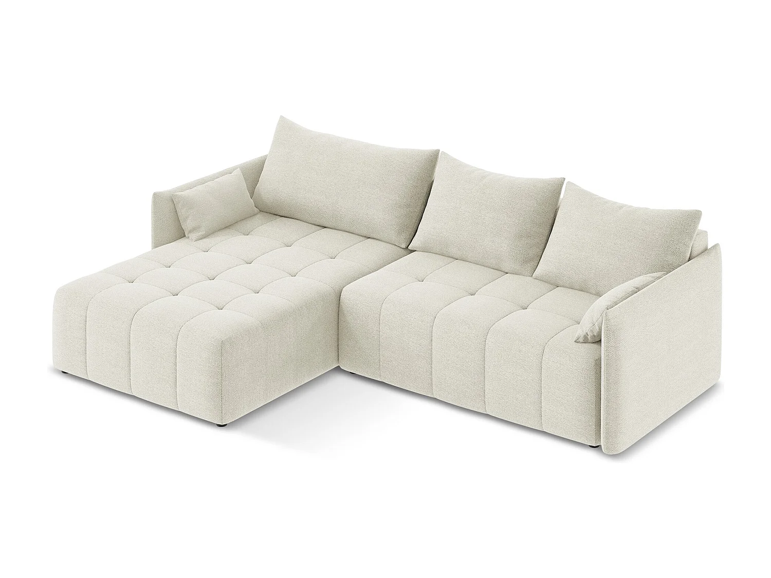 Canapé d’angle 3 places gauche convertible en tissu bouclette - sable - MOKU