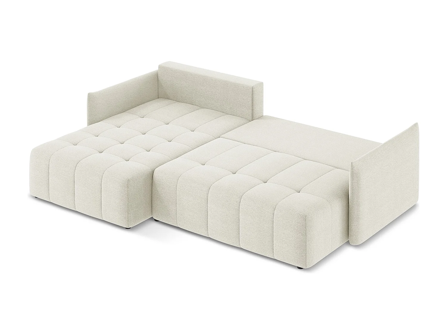 Canapé d’angle 3 places gauche convertible en tissu bouclette - sable - MOKU