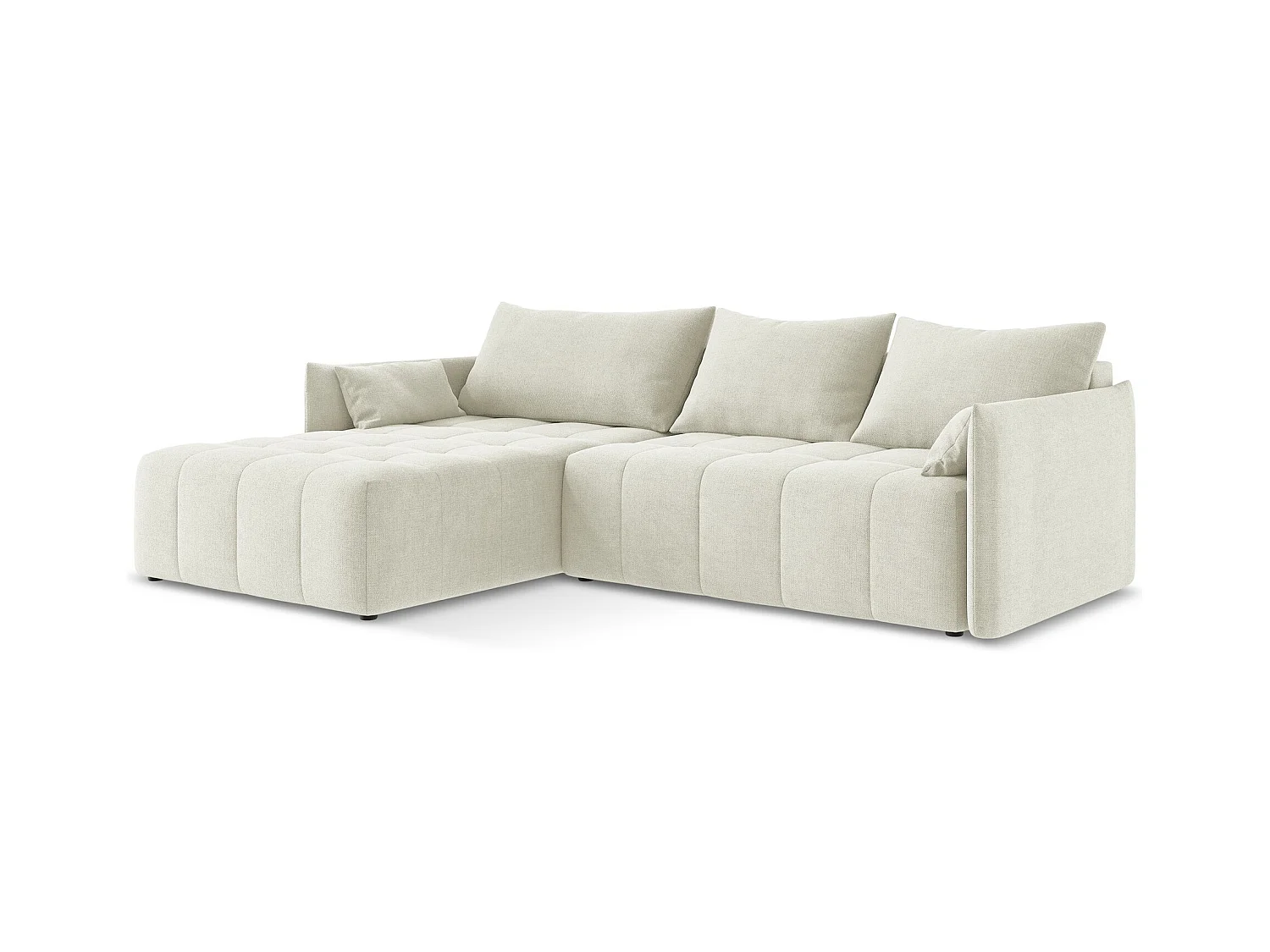 Canapé d’angle 3 places gauche convertible en tissu texturé - beige - MOKU