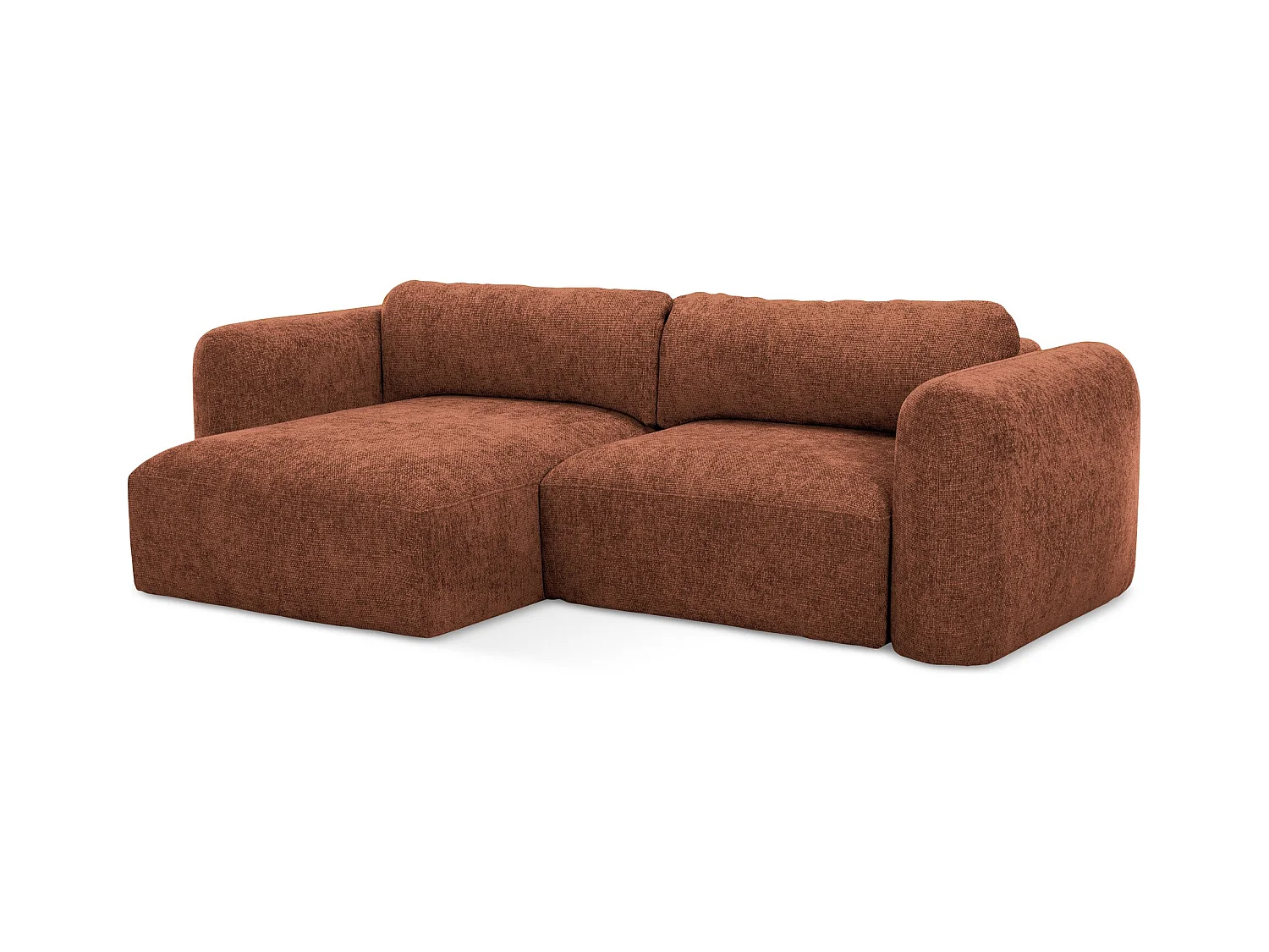 Canapé d’angle 3 places gauche convertible en tissu chenille - terre cuite - MELE