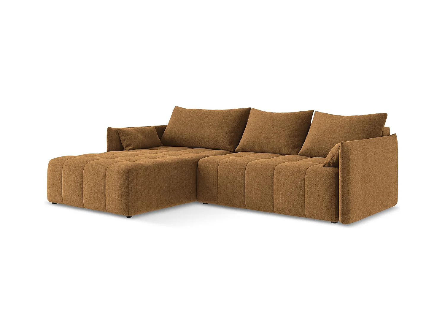 Canapé d’angle 3 places gauche convertible en tissu texturé - terre cuite - MOKU