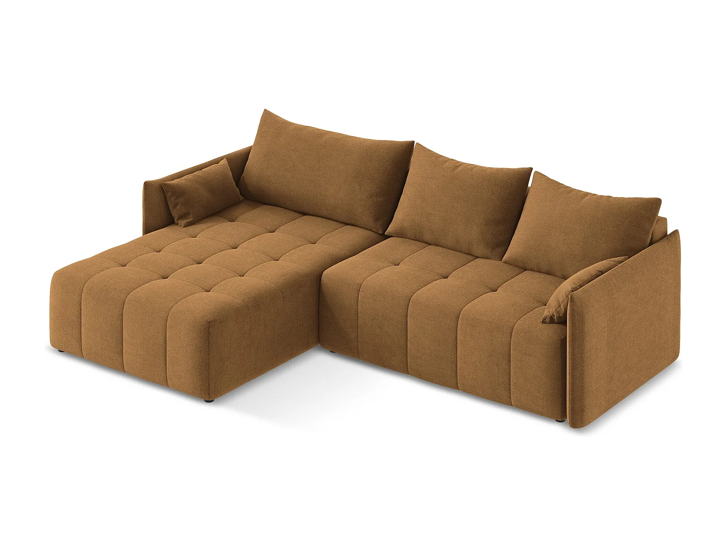 Sofá de canto esquerdo convertível 3 lugares em tecido texturizado terracota - MOKU