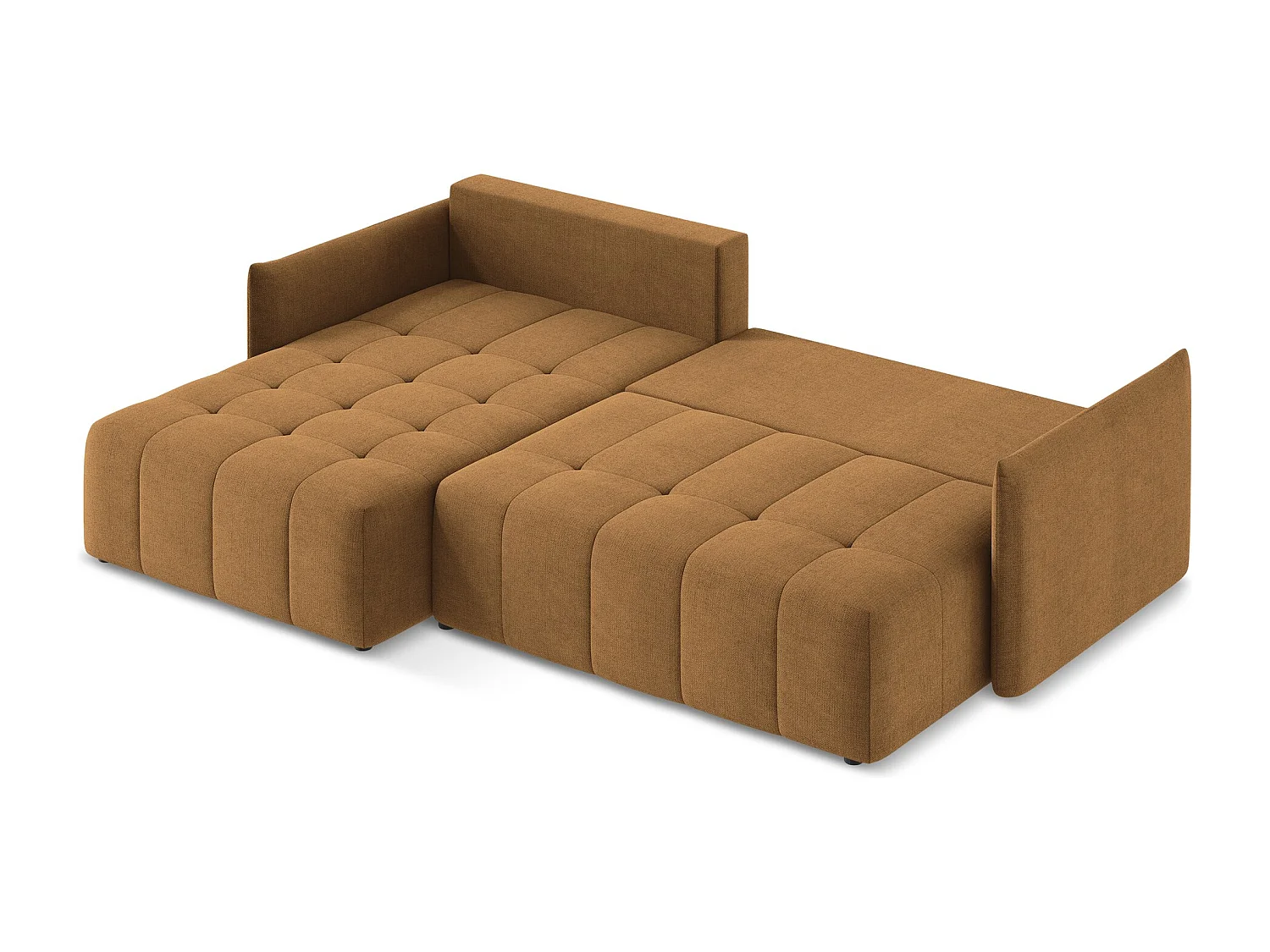 Sofá de canto esquerdo convertível 3 lugares em tecido texturizado terracota - MOKU