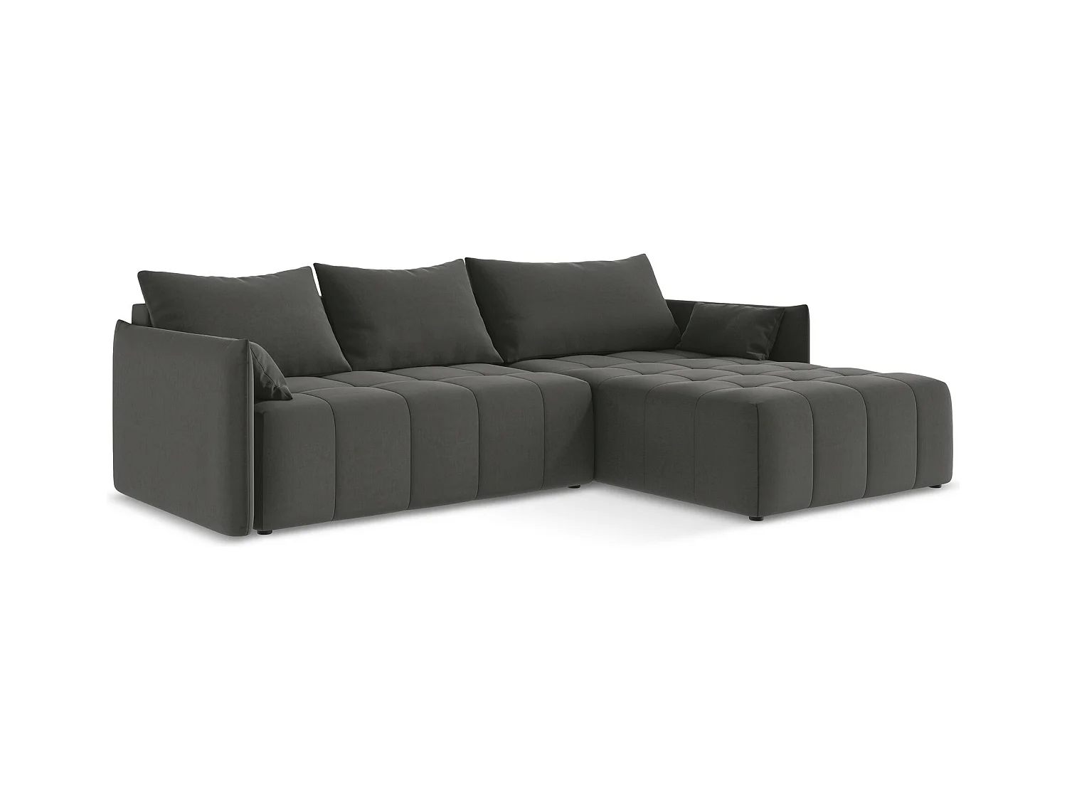 Canapé d'angle droit convertible en velours - acier - MOKU