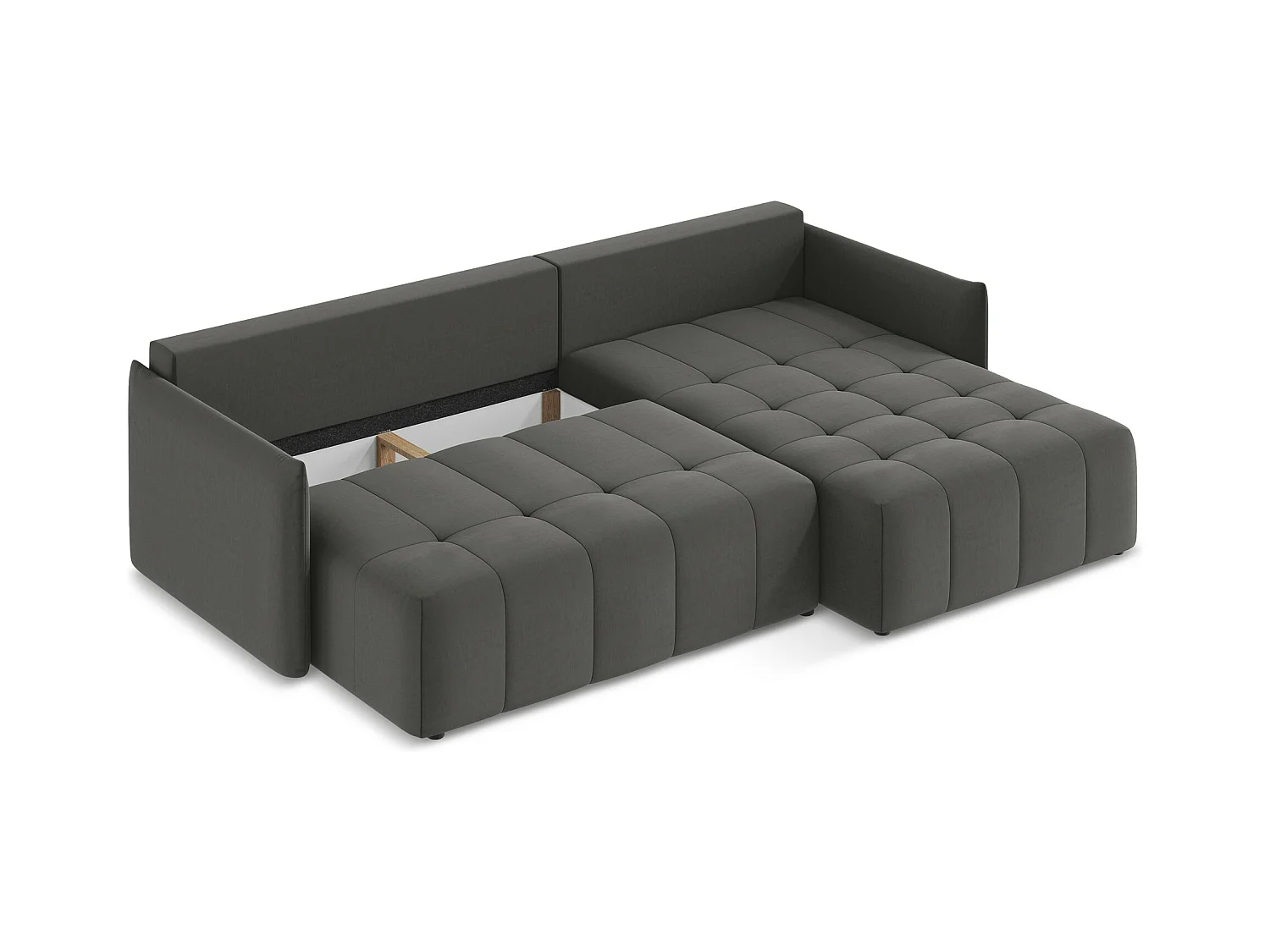 Ecksofa mit Schlaffunktion - Ecke Rechts - Samt - Stahl - MOKU