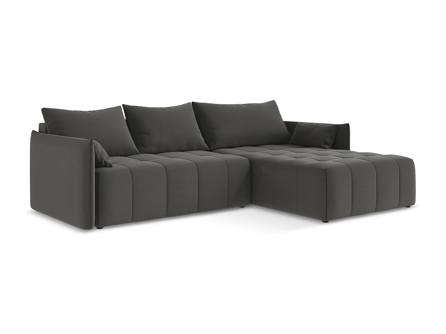 Canapé d'angle droit convertible en velours - acier - MOKU