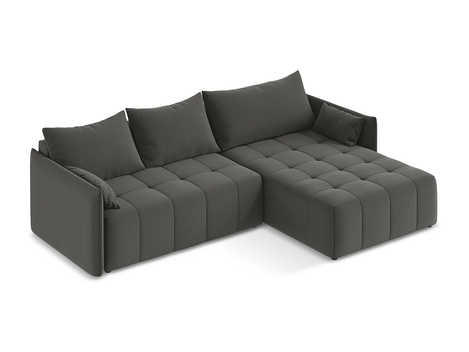 Canapé d'angle droit convertible en velours - acier - MOKU