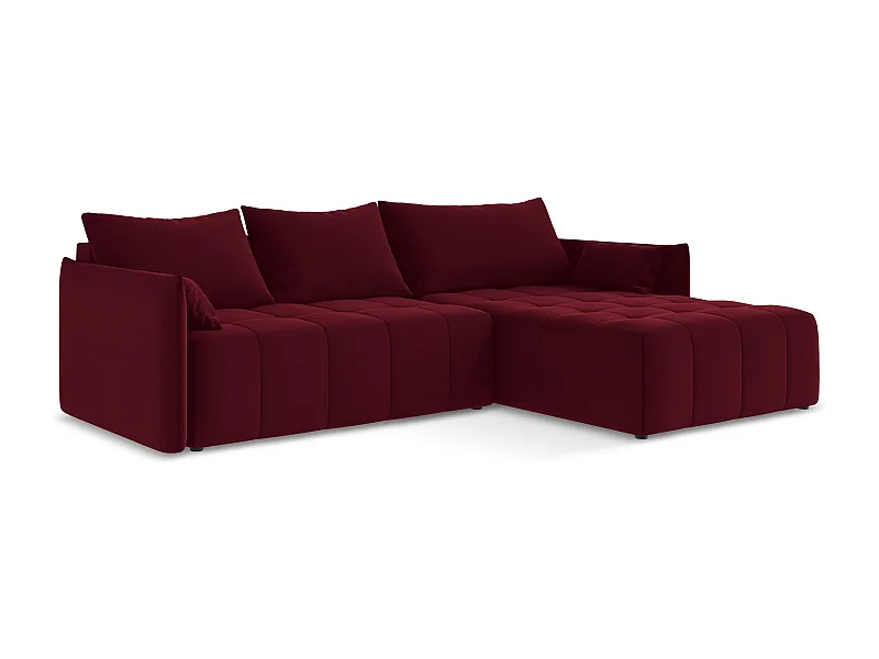 Ecksofa mit Schlaffunktion - Ecke Rechts - Samt - Burgund - MOKU