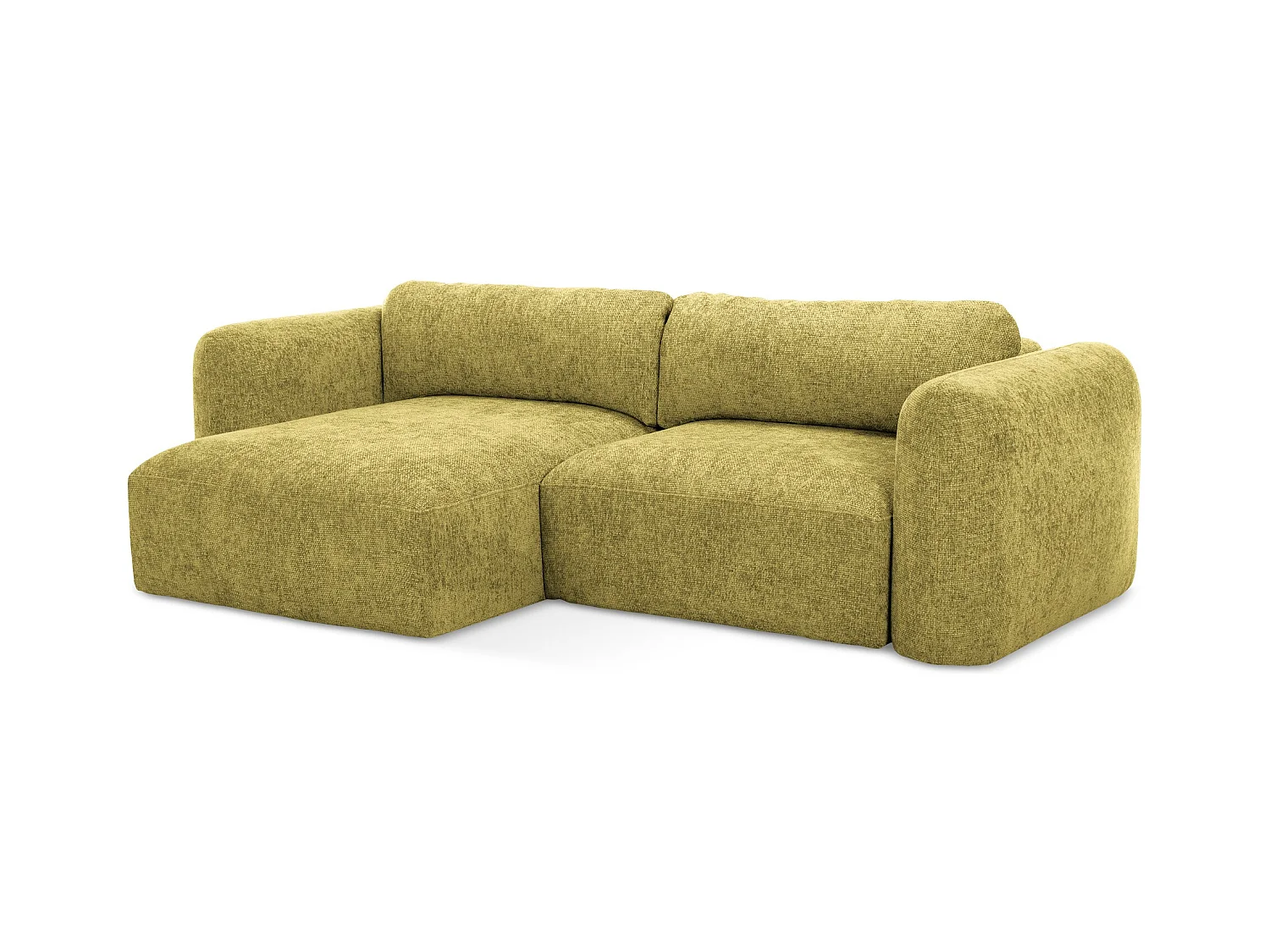 Canapé d’angle 3 places gauche convertible en tissu chenille - vert citron - MELE