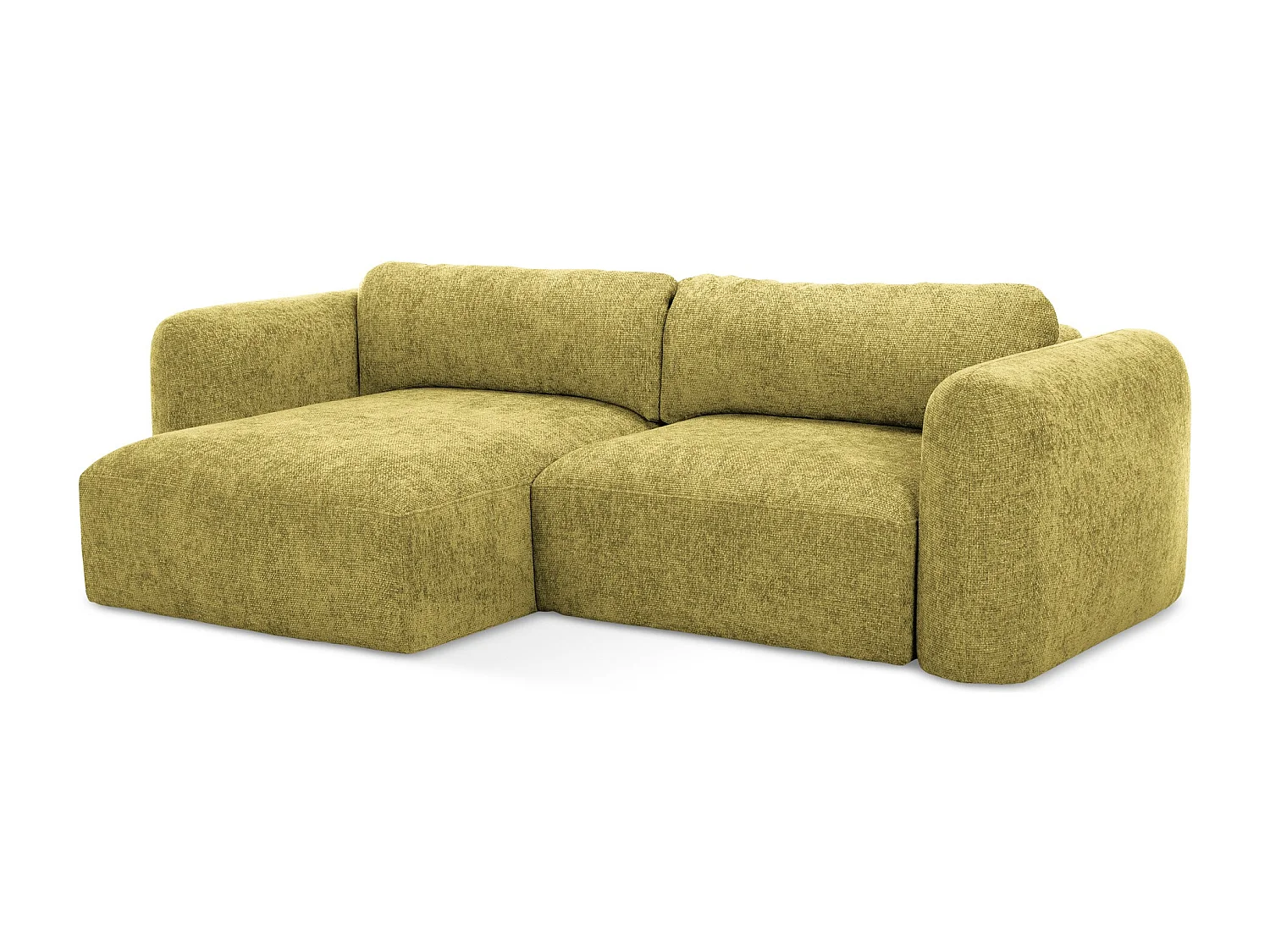 Canapé d’angle 3 places gauche convertible en tissu chenille - vert citron - MELE