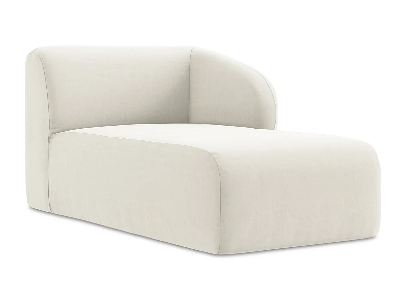 Chaise longue met hoek rechts van lichtbeige velours - LANI