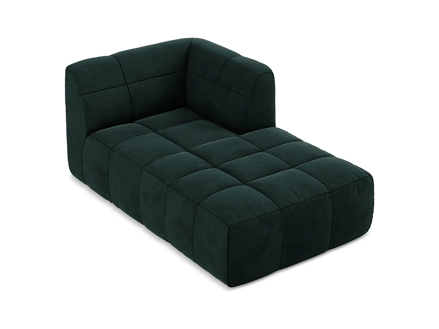 Chaise longue met hoek rechts van grijsgroen velours - ALOHA