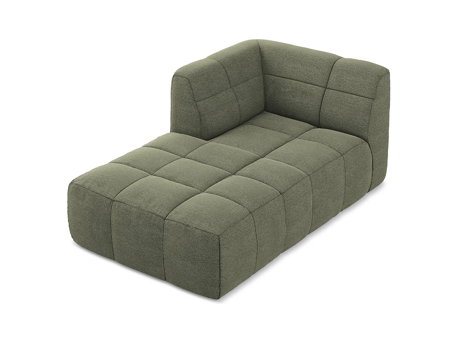 Chaise longue met hoek links van olijfgroen bouclé - ALOHA