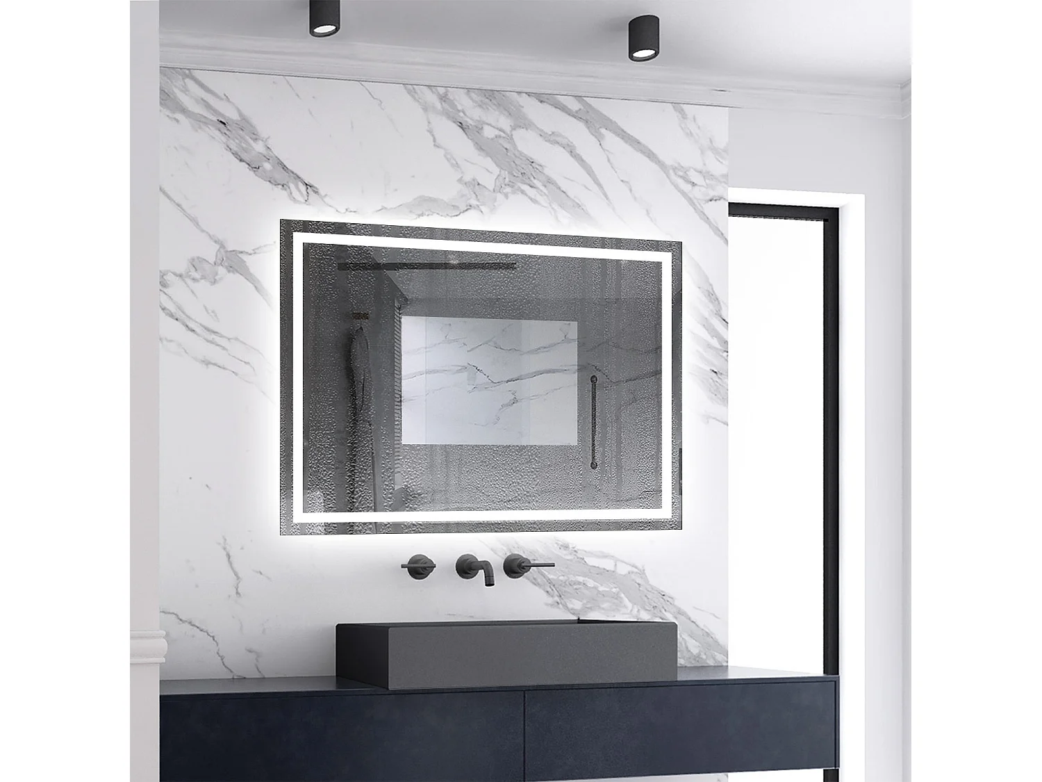 AICA LED Badspiegel mit Knopfschalter 80x60cm Beschlagfrei 3 Lichtfarbe+Dimmbar Memory-Funktion