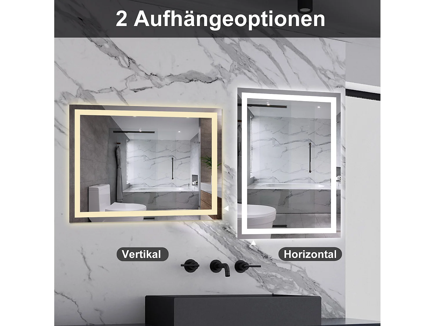 AICA LED Badspiegel mit Knopfschalter 80x60cm Beschlagfrei 3 Lichtfarbe+Dimmbar Memory-Funktion
