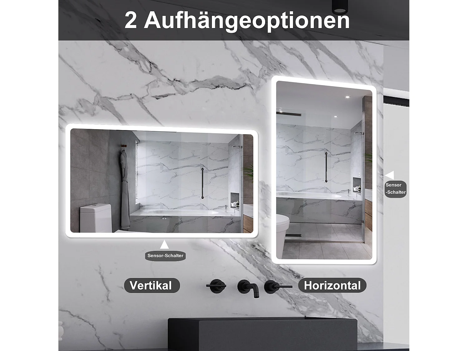 AICA Badspiegel mit Beleuchtung 140x80cm Sensor-Schalter Beschlagfrei Kaltweiß dimmbar Memory-Funktion