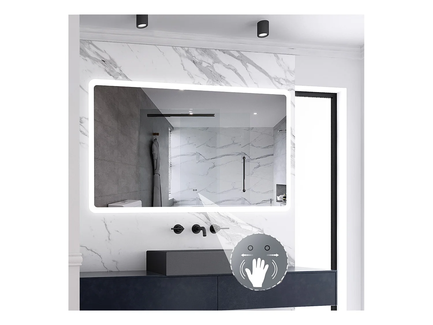 AICA Badspiegel mit Beleuchtung 160x80cm Sensor-Schalter Beschlagfrei Kaltweiß dimmbar Memory-Funktion LED Wandspiegel IP44