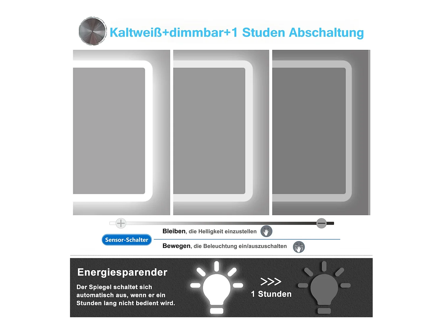 AICA Badspiegel mit Beleuchtung 160x80cm Sensor-Schalter Beschlagfrei Kaltweiß dimmbar Memory-Funktion LED Wandspiegel IP44