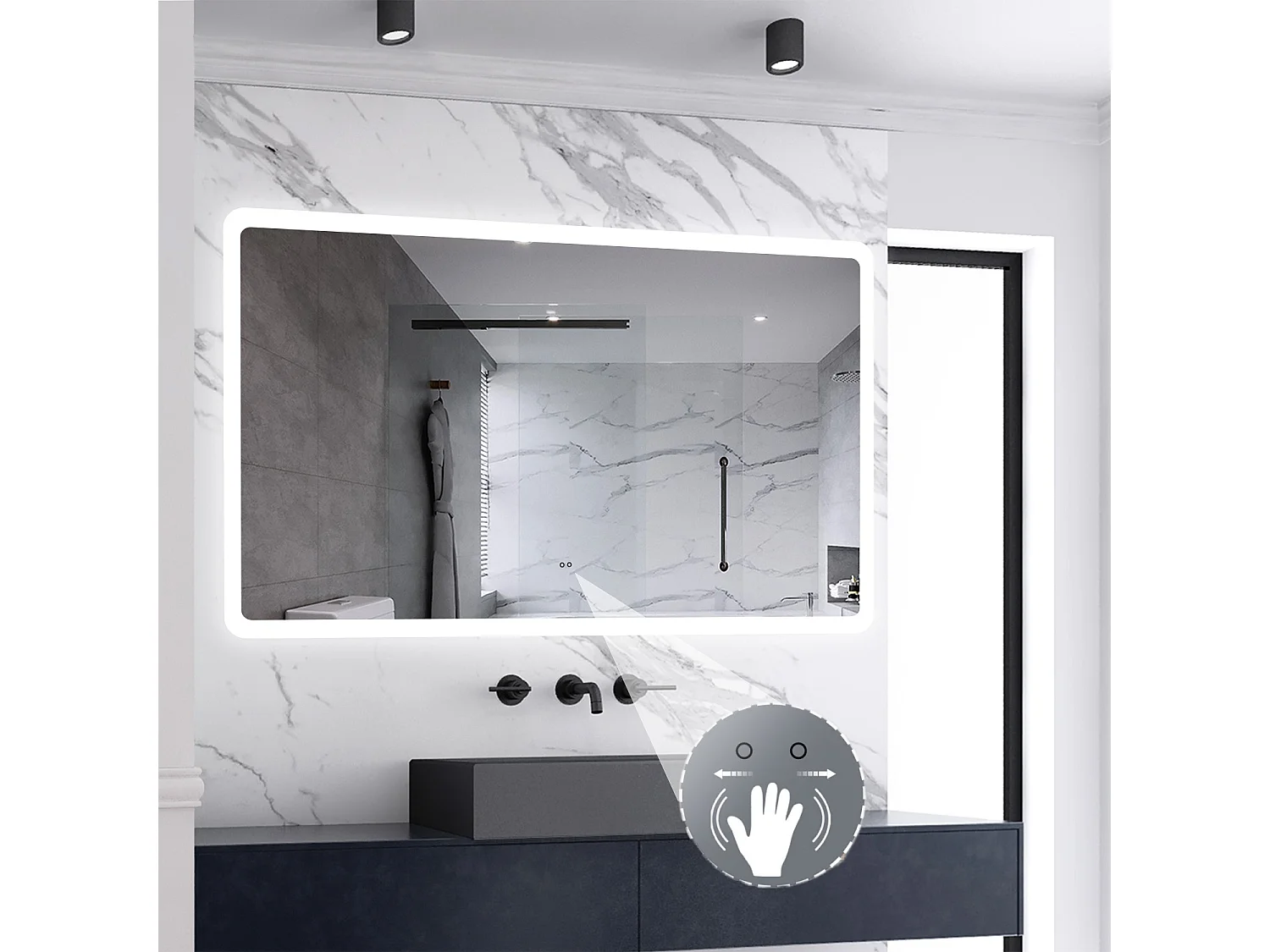 AICA Badspiegel mit Beleuchtung 160x80cm Sensor-Schalter Beschlagfrei Kaltweiß dimmbar Memory-Funktion LED Wandspiegel IP44