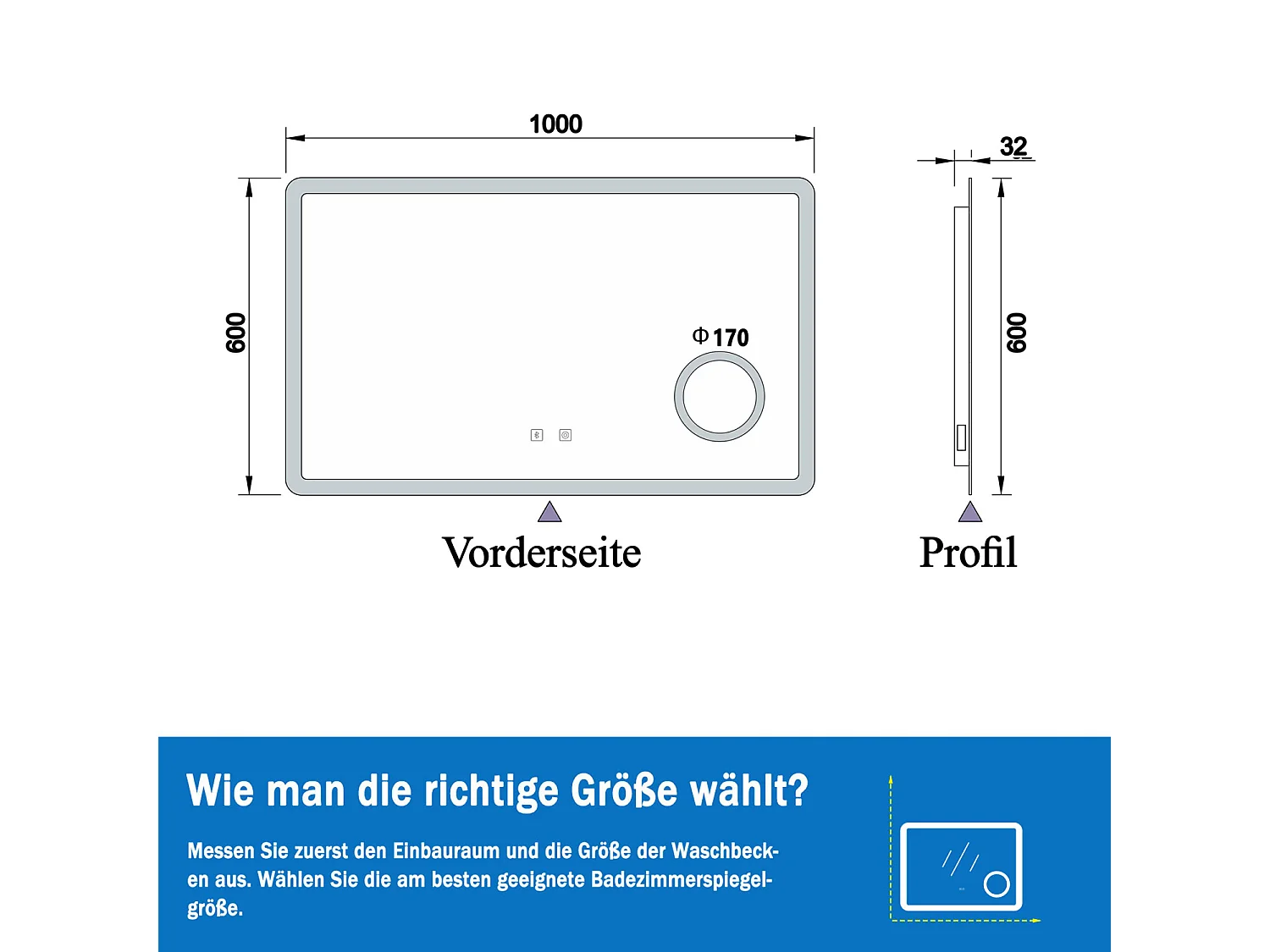 AICA LED Wandspiegel mit Steckdose 100x60cm Bluetooth Kosmetikspiegel Beschlagfrei 3 Lichtfarbe+Dimmbar