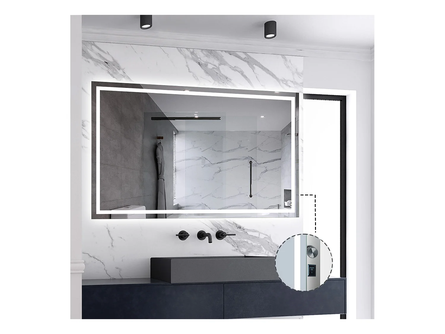 AICA LED Badspiegel mit Knopfschalter 120x70cm Beschlagfrei 3 Lichtfarbe+Dimmbar Memory-Funktion