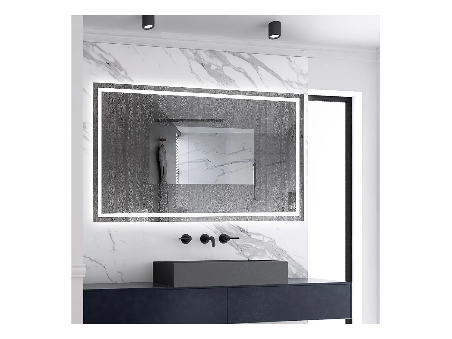 AICA LED Badspiegel mit Knopfschalter 120x70cm Beschlagfrei 3 Lichtfarbe+Dimmbar Memory-Funktion