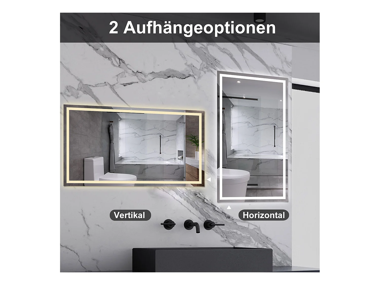 AICA LED Badspiegel mit Knopfschalter 120x70cm Beschlagfrei 3 Lichtfarbe+Dimmbar Memory-Funktion