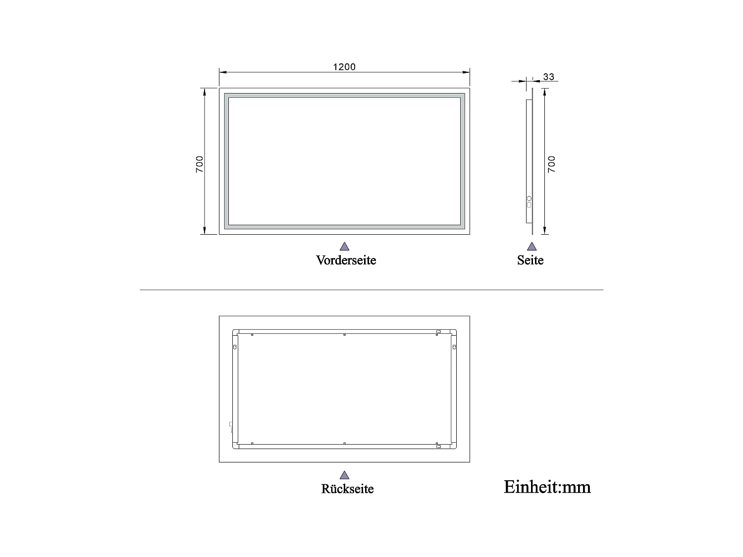 AICA LED Badspiegel mit Knopfschalter 120x70cm Beschlagfrei 3 Lichtfarbe+Dimmbar Memory-Funktion