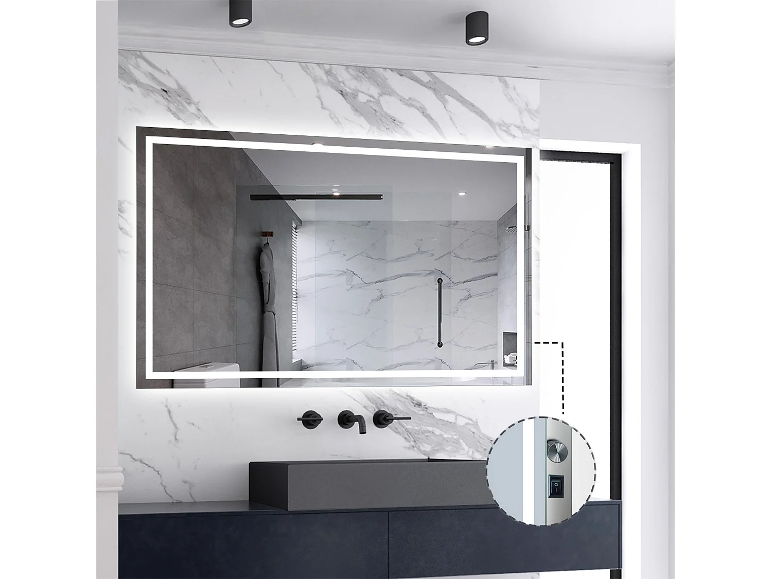 AICA LED Badspiegel mit Knopfschalter 120x70cm Beschlagfrei 3 Lichtfarbe+Dimmbar Memory-Funktion