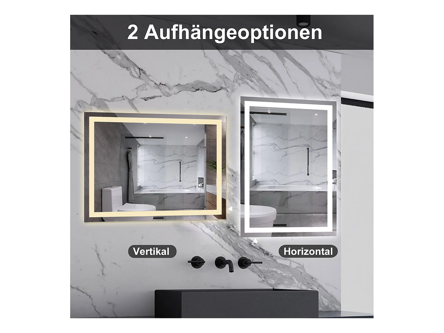 AICA LED Badspiegel mit Knopfschalter 90x70cm Beschlagfrei 3 Lichtfarbe+Dimmbar Memory-Funktion