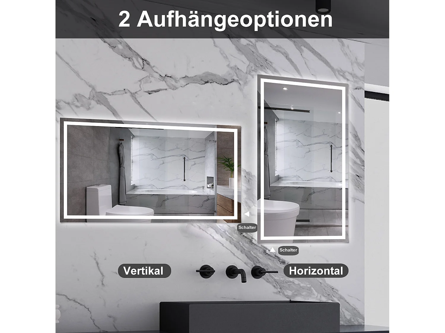 AICA LED Badspiegel mit Knopfschalter 140x80cm Beschlagfrei Kaltweiß Dimmbar Memory-Funktion