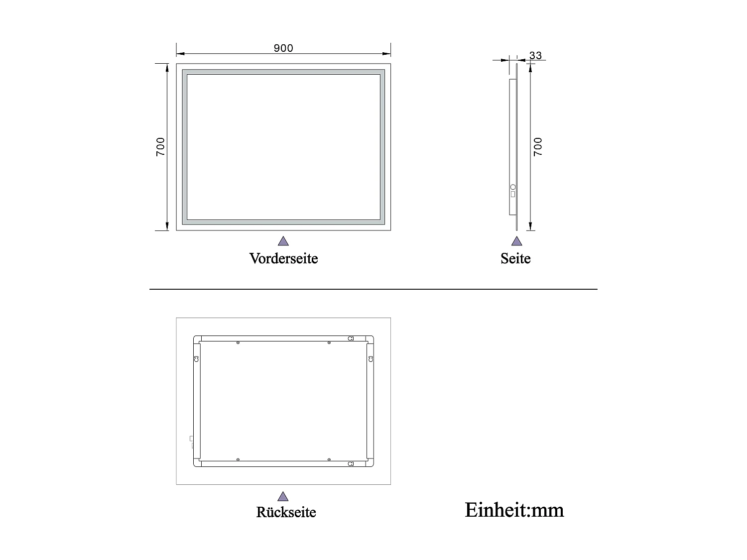 AICA LED Badspiegel mit Knopfschalter 90x70cm Beschlagfrei Kaltweiß Dimmbar Memory-Funktion