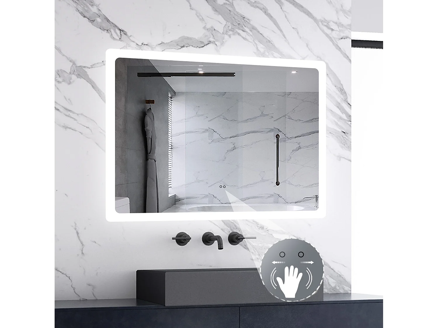 AICA Badspiegel mit Beleuchtung 70x50cm Sensor-Schalter Beschlagfrei 3 Lichtfarbe+Dimmbar Memory-Funktion