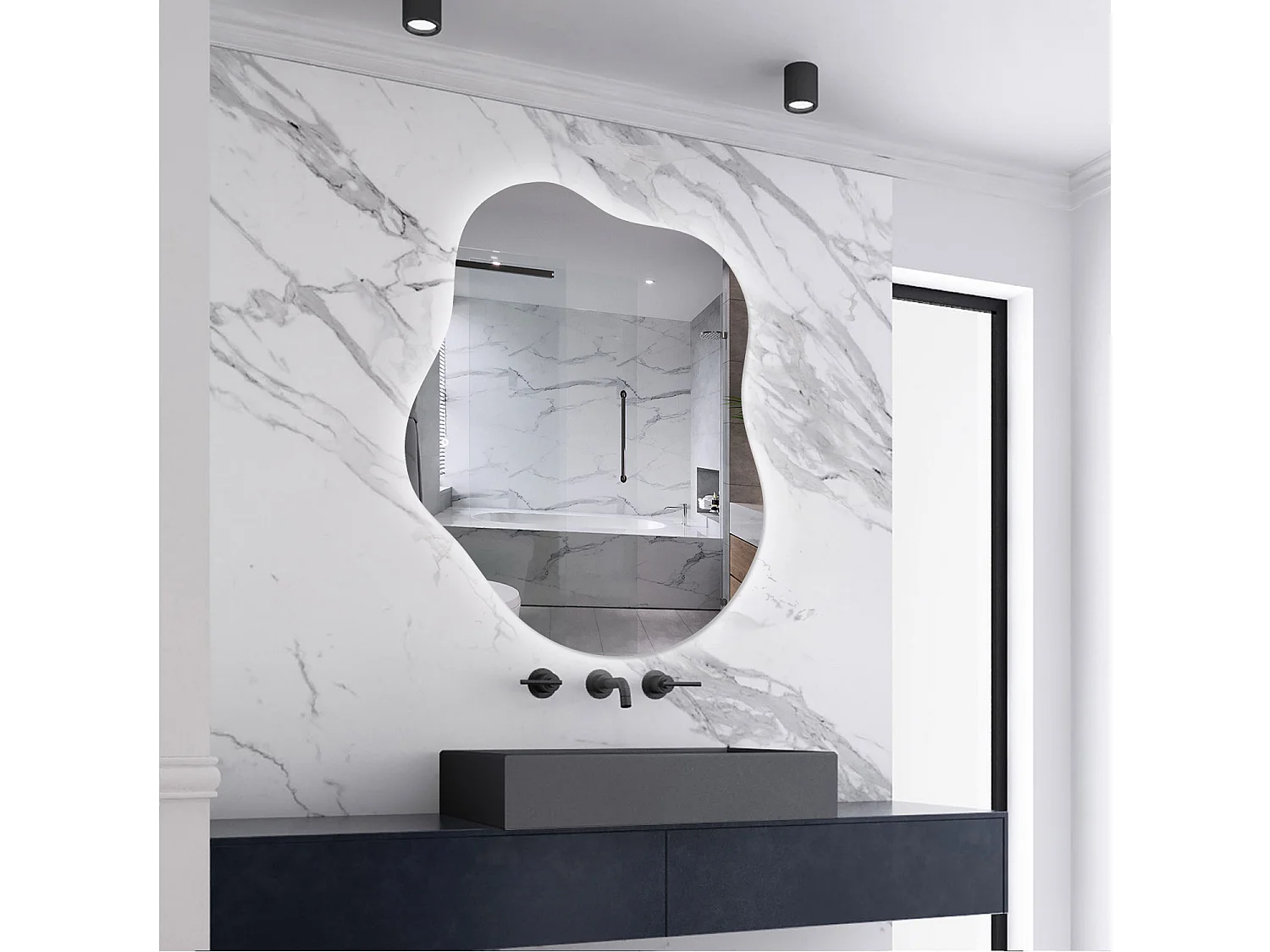 AICA LED Badspiegel Wolkenform 100x66cm Beschlagfrei 3 Lichtfarbe+Dimmbar