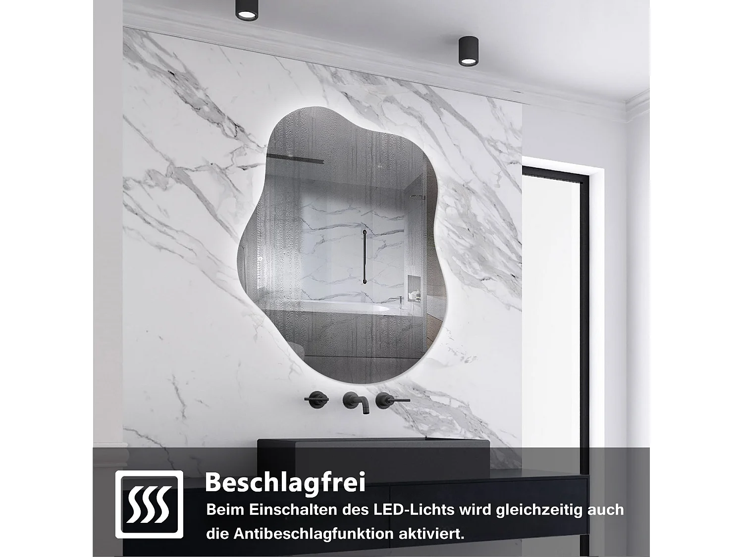 AICA LED Badspiegel Wolkenform 100x66cm Beschlagfrei 3 Lichtfarbe+Dimmbar
