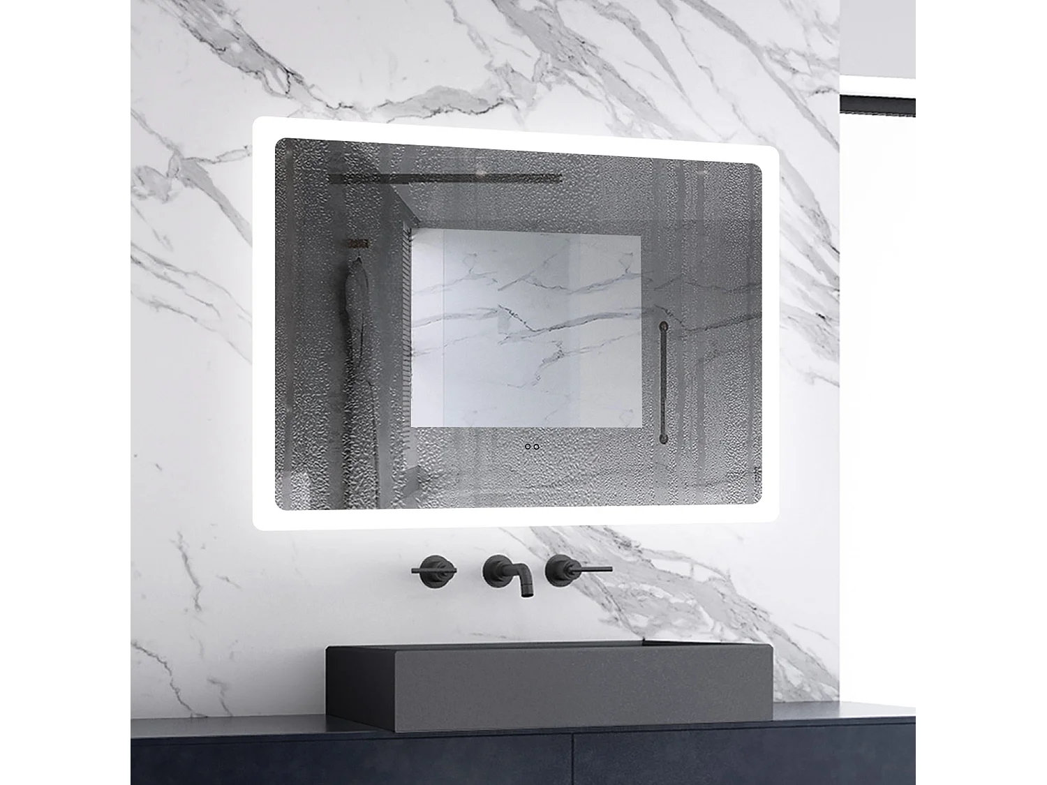 AICA Badspiegel mit Beleuchtung 70x50cm Sensor-Schalter Beschlagfrei Kaltweiß dimmbar Memory-Funktion