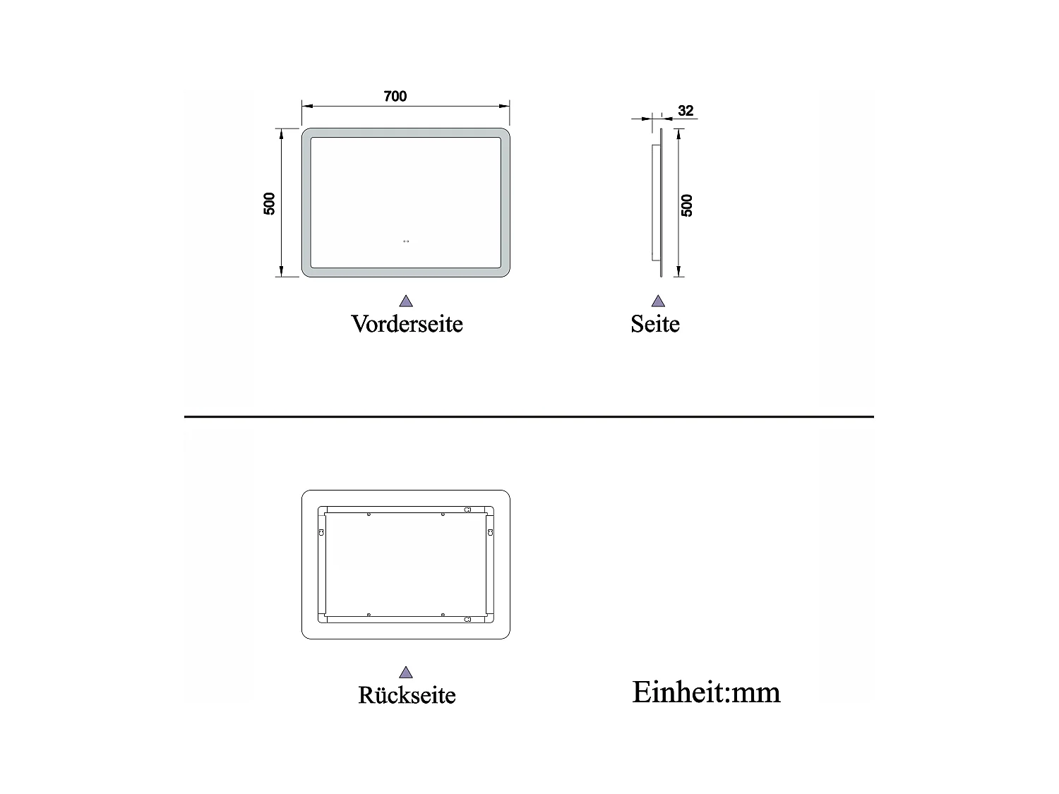 AICA Badspiegel mit Beleuchtung 70x50cm Sensor-Schalter Beschlagfrei Kaltweiß dimmbar Memory-Funktion