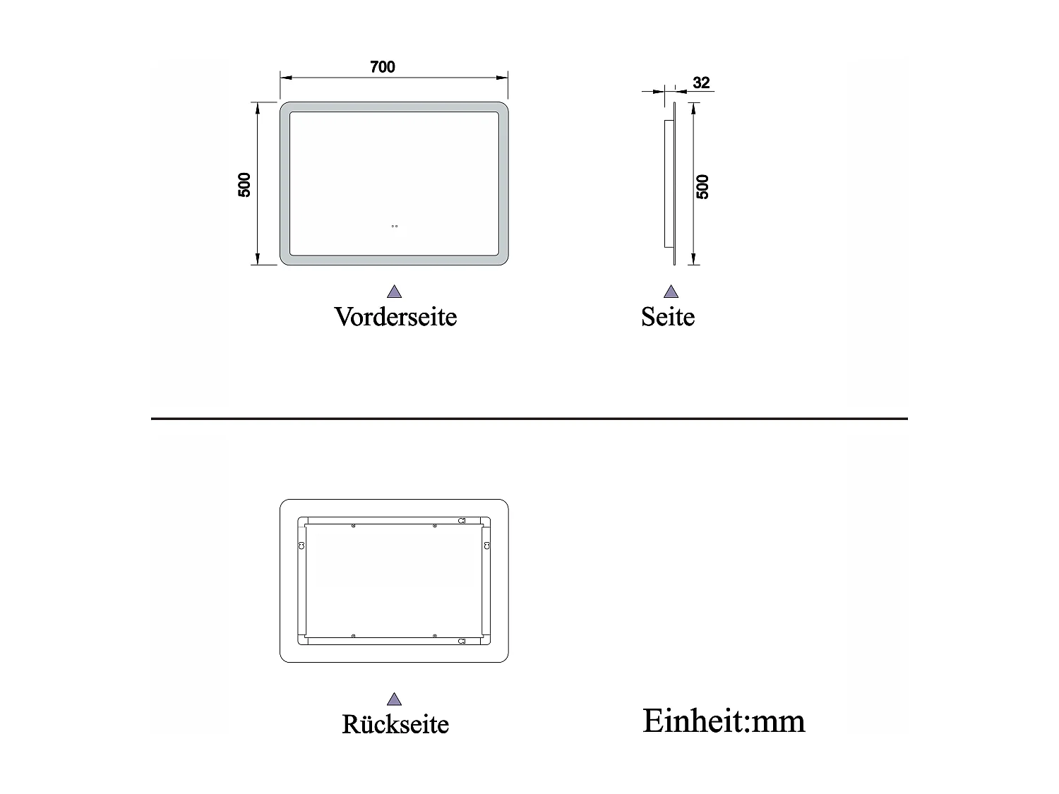AICA Badspiegel mit Beleuchtung 70x50cm Sensor-Schalter Beschlagfrei Kaltweiß dimmbar Memory-Funktion