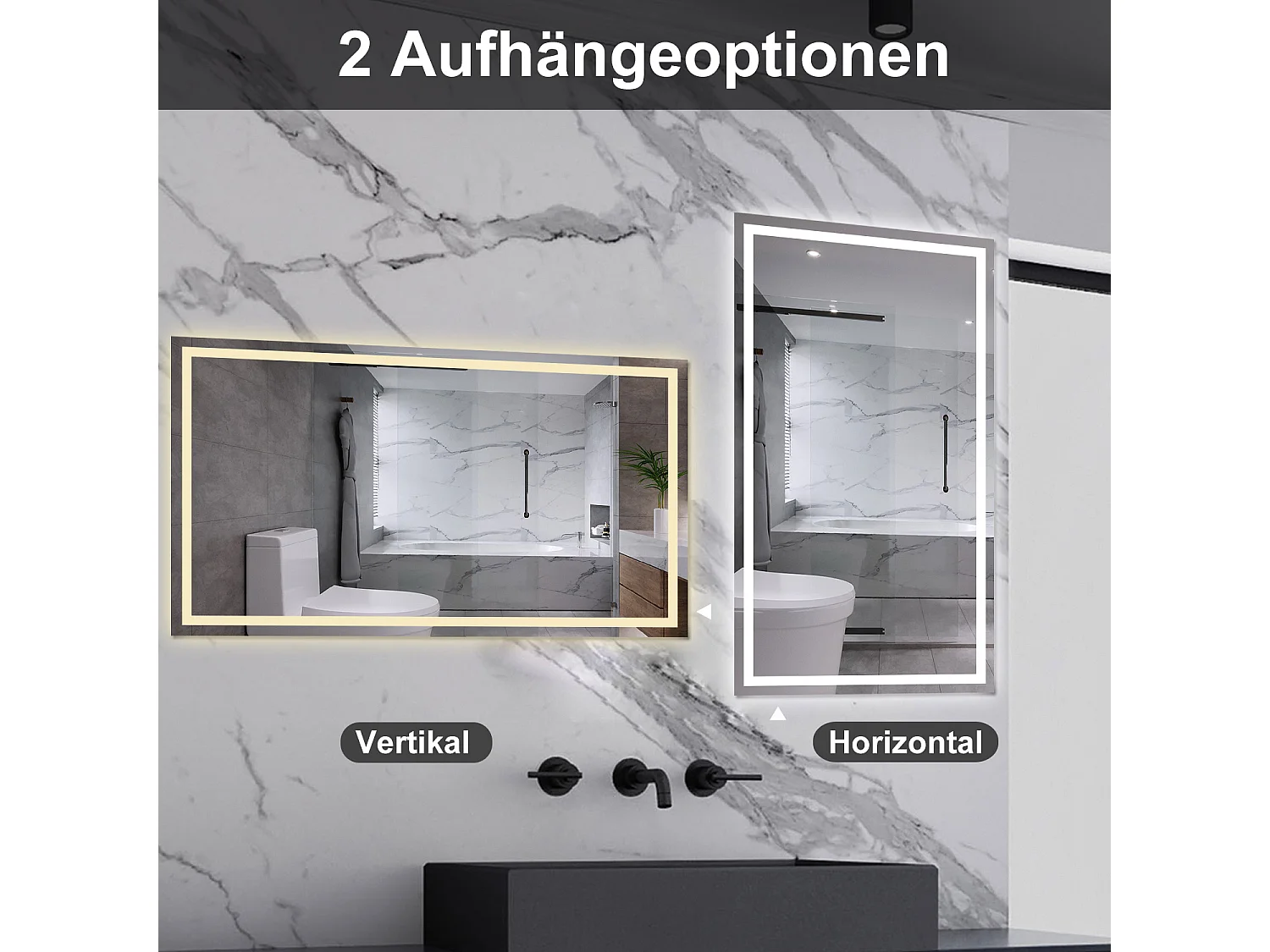 AICA LED Badspiegel mit Knopfschalter 140x80cm Beschlagfrei 3 Lichtfarbe+Dimmbar Memory-Funktion