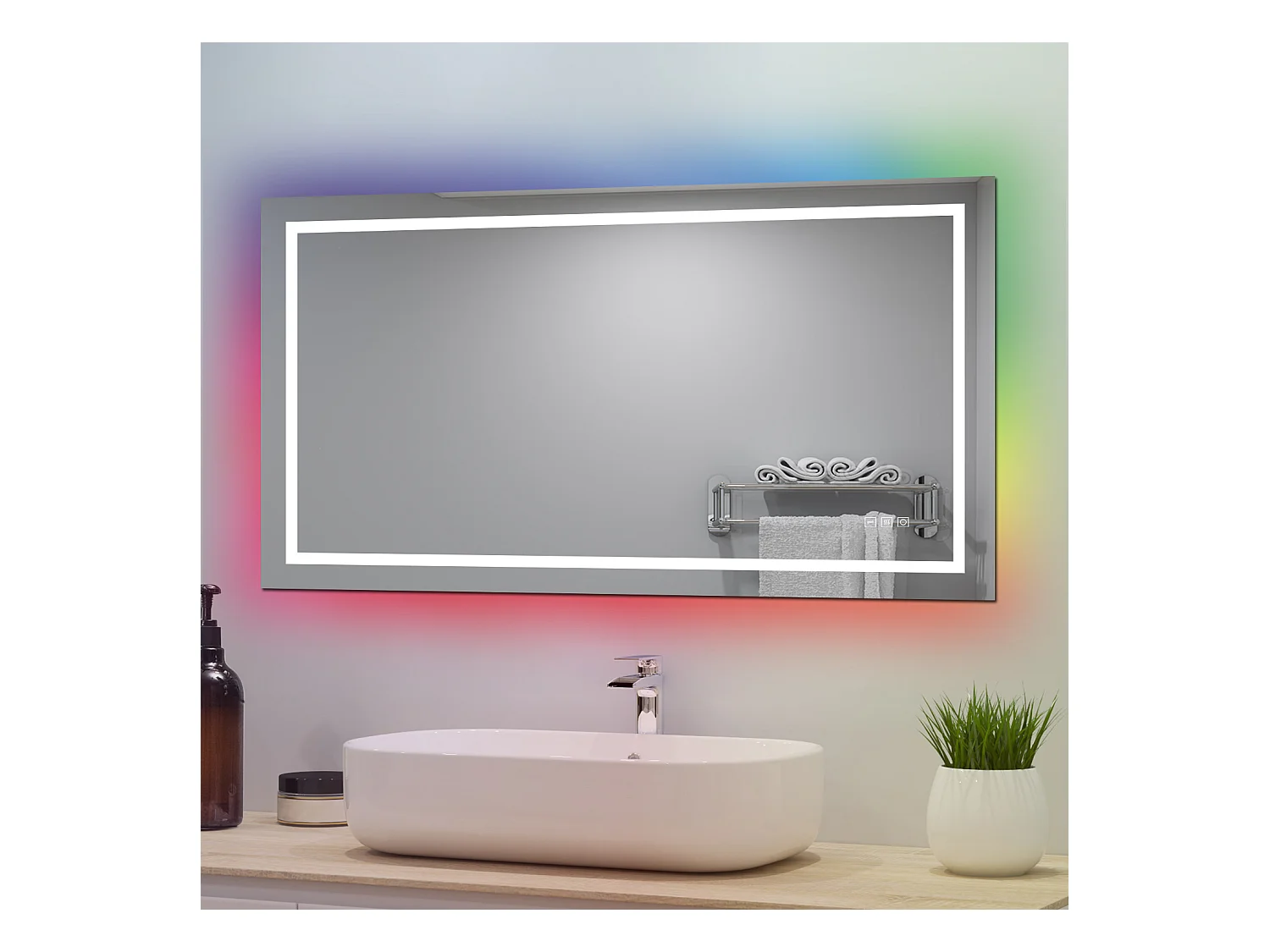 AICA Badspiegel mit RGB-Beleuchtung 120x70cm Beschlagfrei 3 Lichtfarbe Dimmbar Memory-Funktion