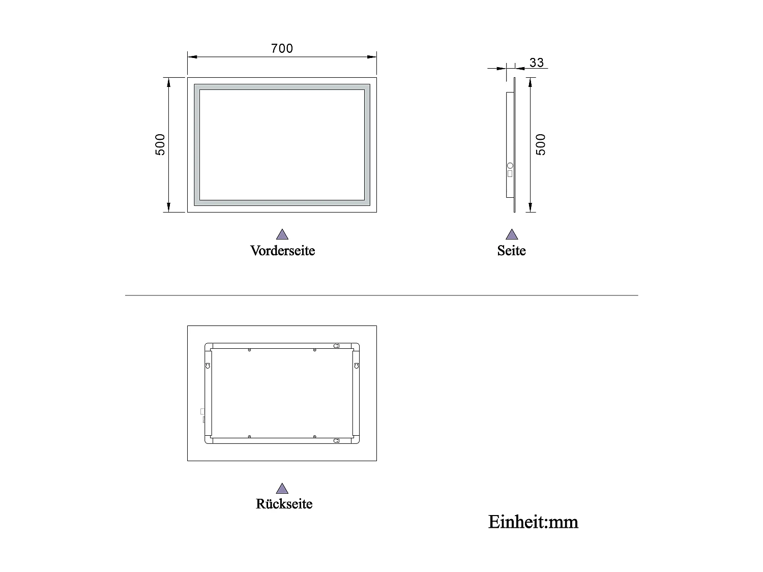 AICA LED Badspiegel mit Knopfschalter 70x50cm Beschlagfrei Kaltweiß Dimmbar Memory-Funktion