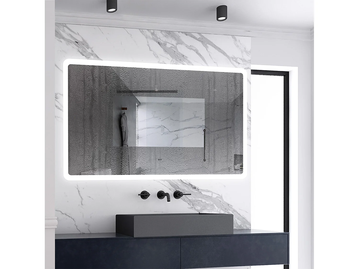 AICA Badspiegel mit Beleuchtung 100x60cm Sensor-Schalter Beschlagfrei Kaltweiß dimmbar Memory-Funktion