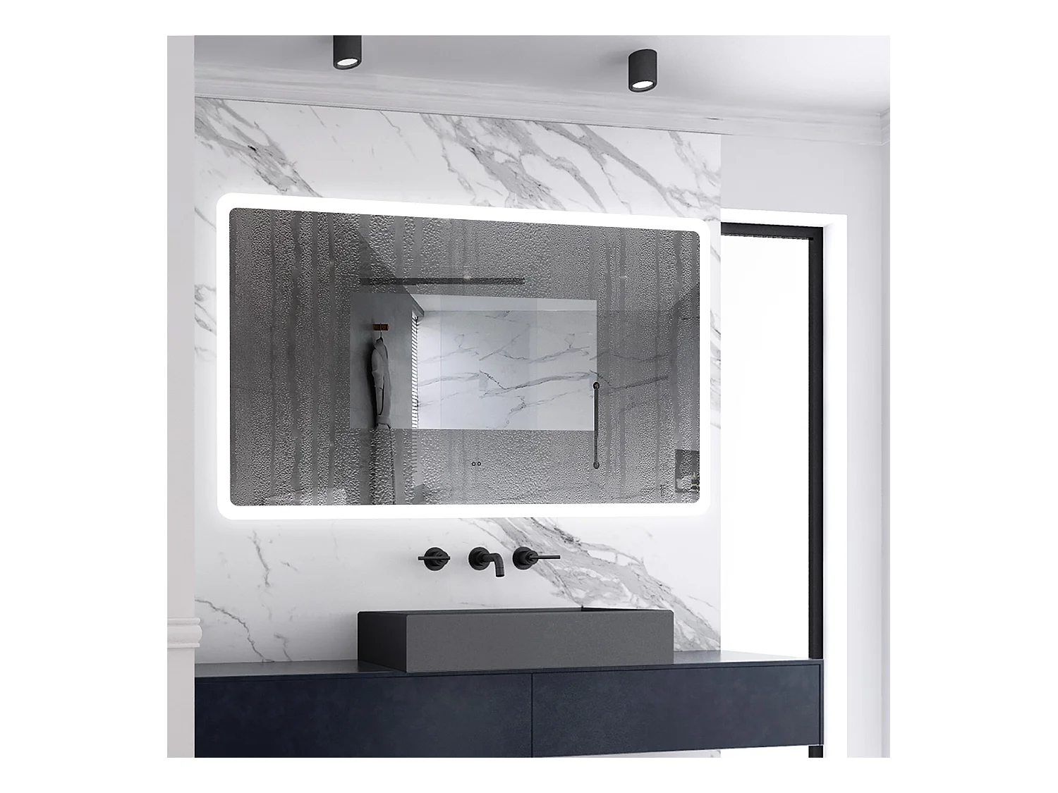 AICA Badspiegel mit Beleuchtung 160x80cm Sensor-Schalter Beschlagfrei 3 Lichtfarbe+Dimmbar Memory-Funktion