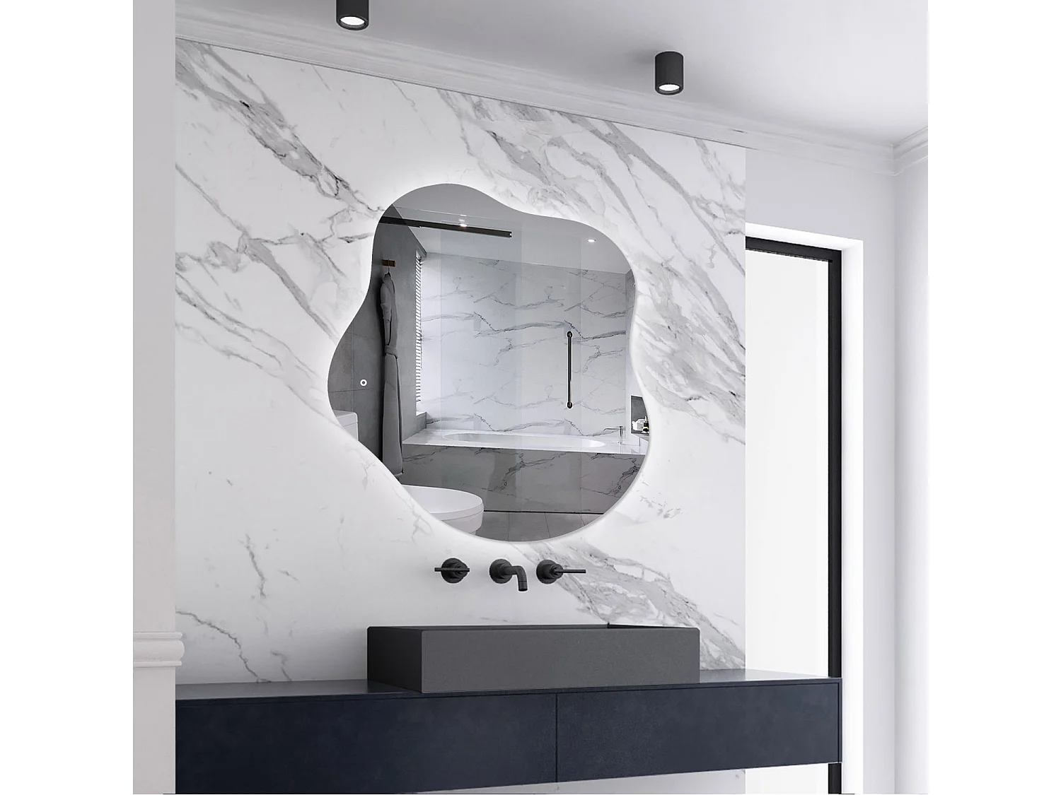 AICA LED Badspiegel Wolkenform 50x45cm Beschlagfrei 3 Lichtfarbe+Dimmbar