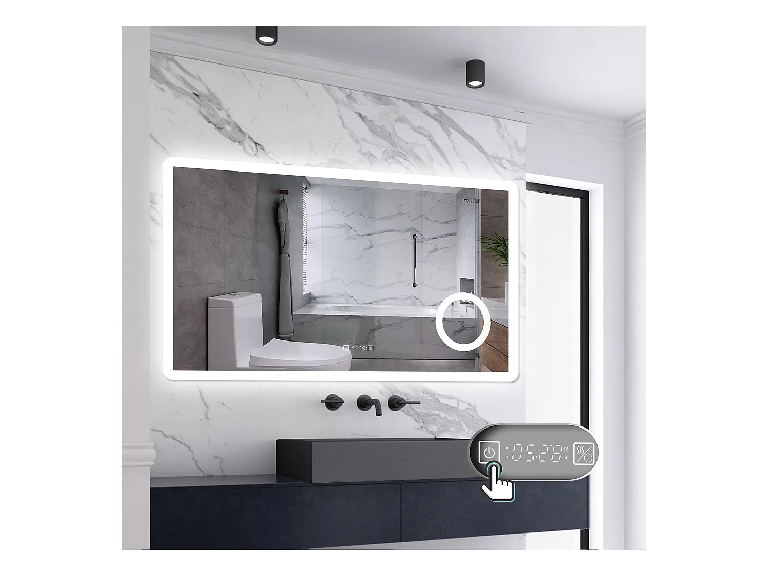 AICA LED Wandspiegel mit Steckdose 120x70cm Uhr Kosmetikspiegel Beschlagfrei 3 Lichtfarbe+Dimmbar