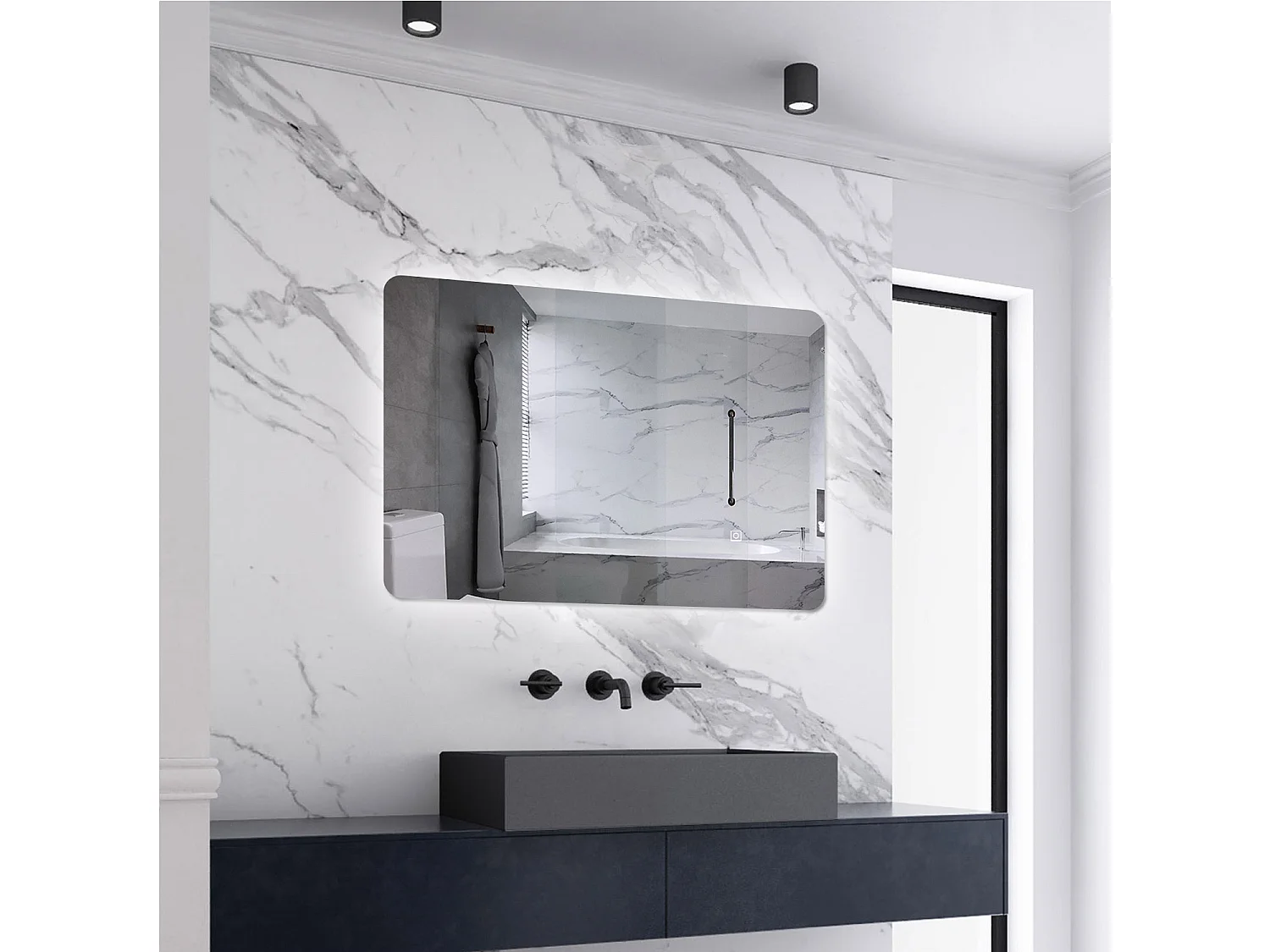 AICA LED Badspiegel 70x50cm Wand/Touchschalter Anti-Beschlag 3 Lichfarbe+Dimmbar Memory-Funktion