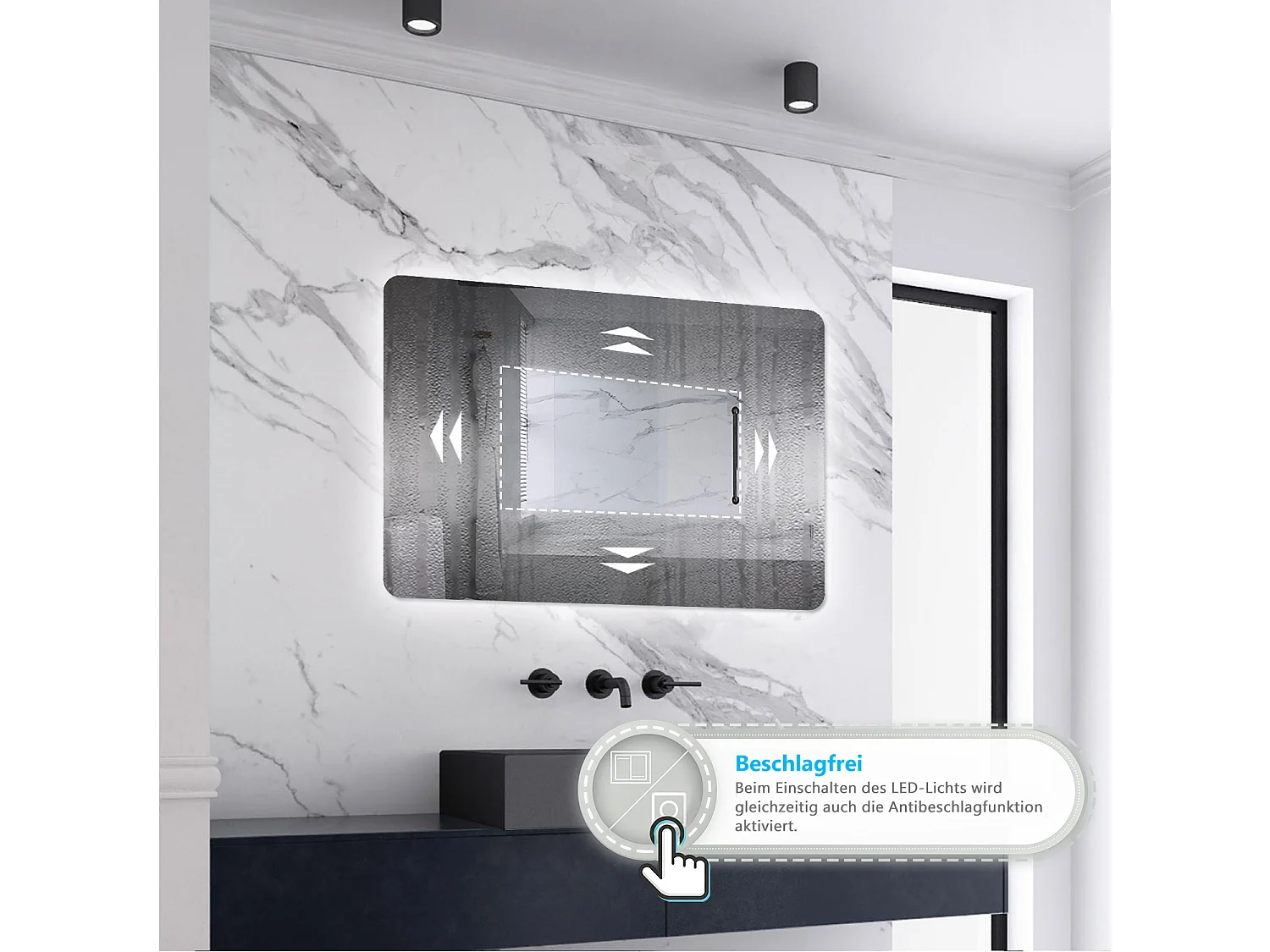 AICA LED Badspiegel 70x50cm Wand/Touchschalter Anti-Beschlag 3 Lichfarbe+Dimmbar Memory-Funktion