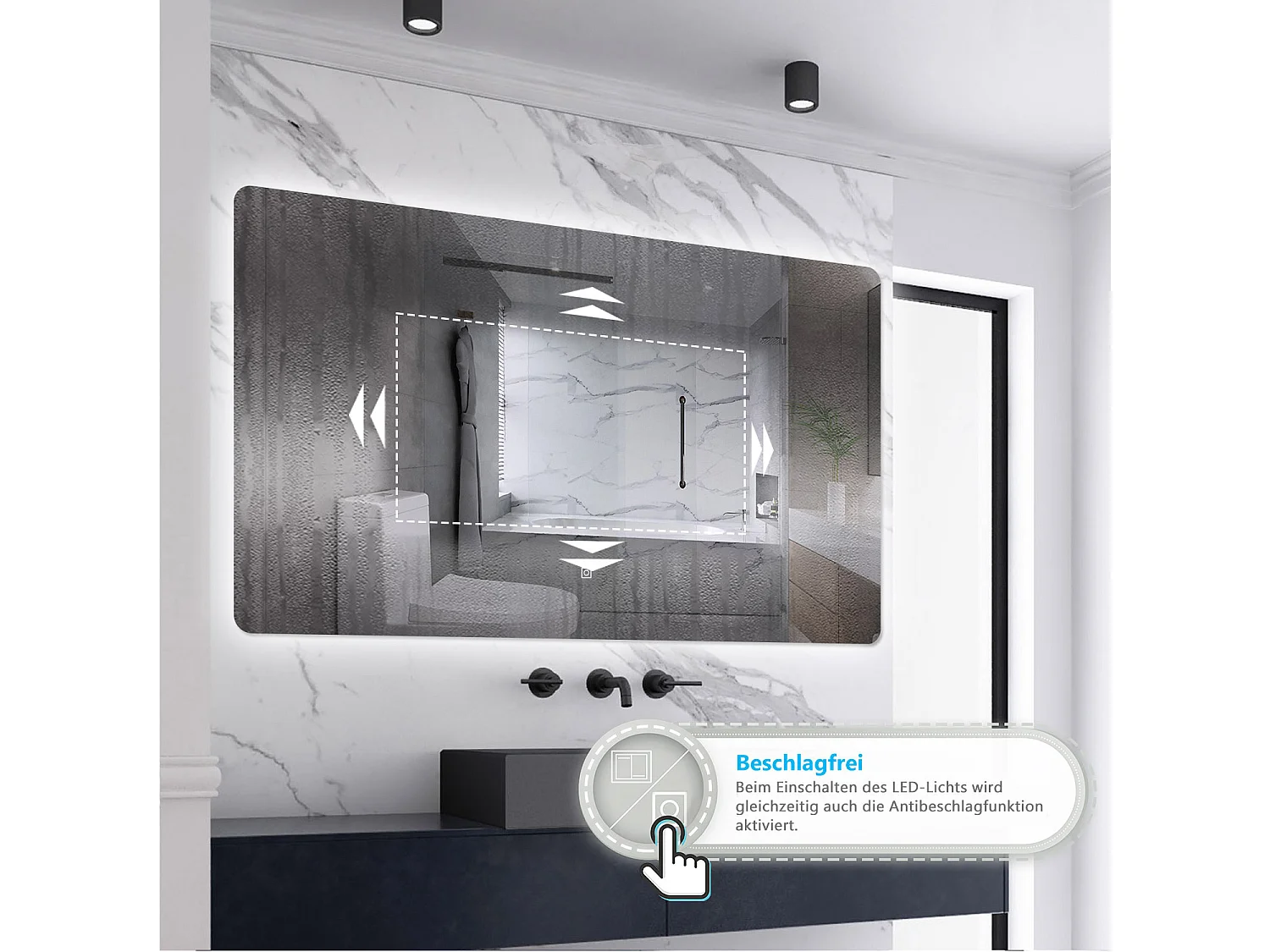 AICA LED Badspiegel 120x80cm Wand/Touchschalter Anti-Beschlag 3 Lichfarbe+Dimmbar Memory-Funktion